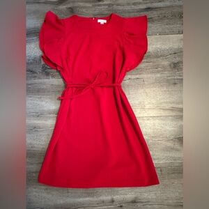Calvin Klein Red Flutter Sleeve Tie Dress Size 12